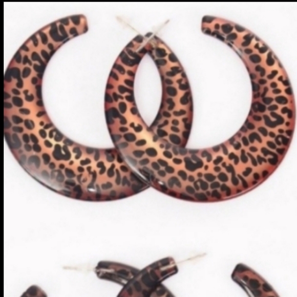 Animal Print Leopard Hoop Earrings*Light Brown Black NEW Metal alloy hypoaller… - Picture 5 of 6